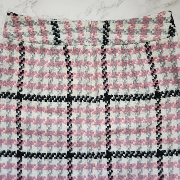 Topshop | Wool Blend Houndstooth Plaid A-Line Mini Skirt - Size US 8 - Picture 3 of 9